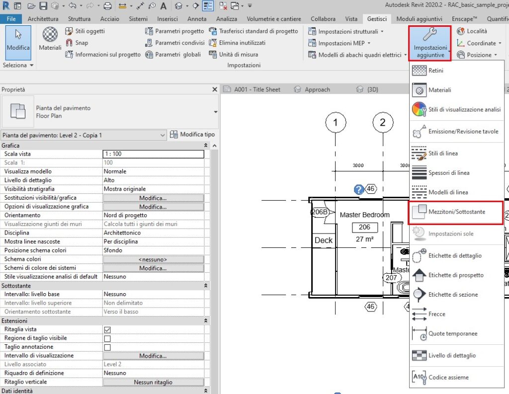 Uso di File Collegati o Sottoposti a Revit Opzione Mezzitoni Sottostante