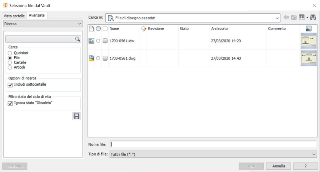Aprire il Disegno da Vault Seleziona File dal Vault