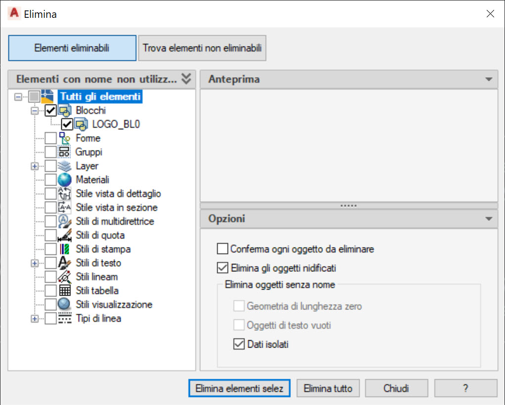 Blocchi AutoCAD Eliminabili