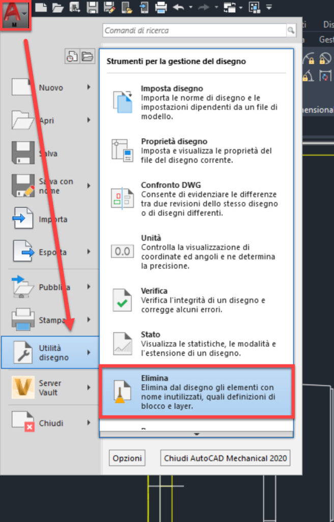 Dove si trova il comando Elimina di AutoCAD