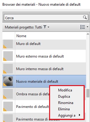 Aggiunta Materiali sugli Oggetti Revit - Nuovo materiale di default