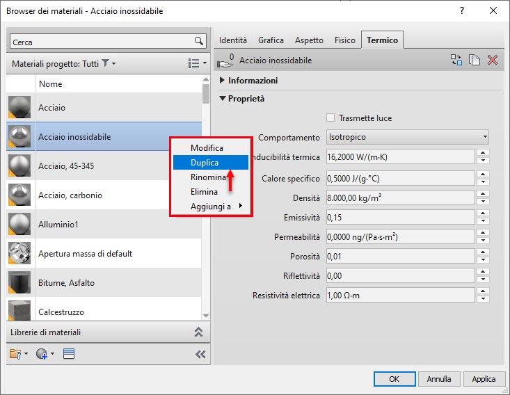 Aggiunta Materiali sugli Oggetti Revit - Termico