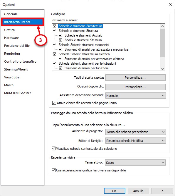 Opzioni Interfaccia Utente Revit