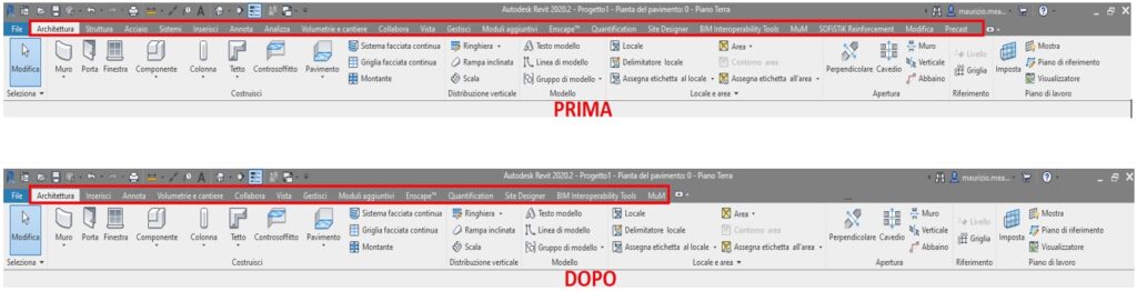 Ribbon Revit Prima e Dopo Personalizzazione