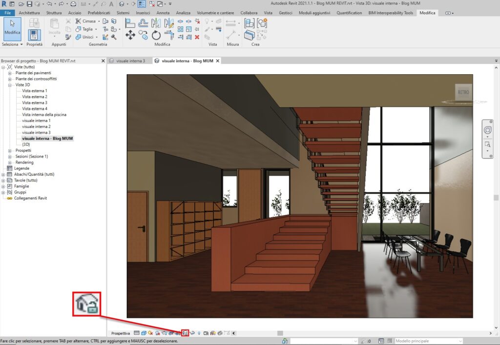 Bloccare una Vista 3D in Revit vista 3d sbloccata