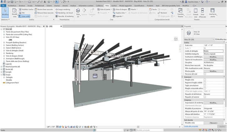 Esportare File RVT da Inventor - vista del progetto in revit