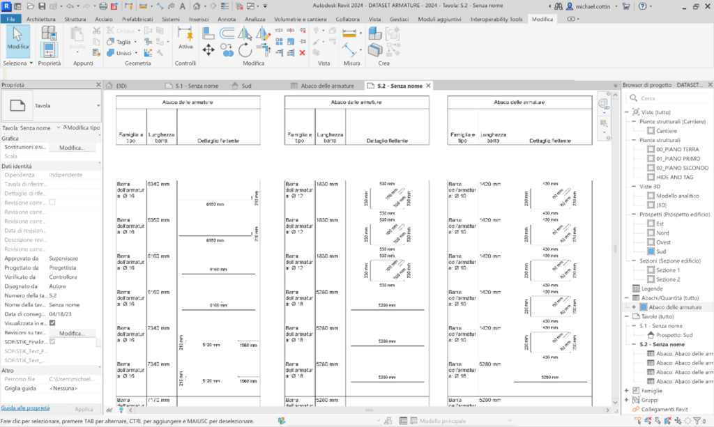 Progettazione Armature con Autodesk Revit creazione abachi