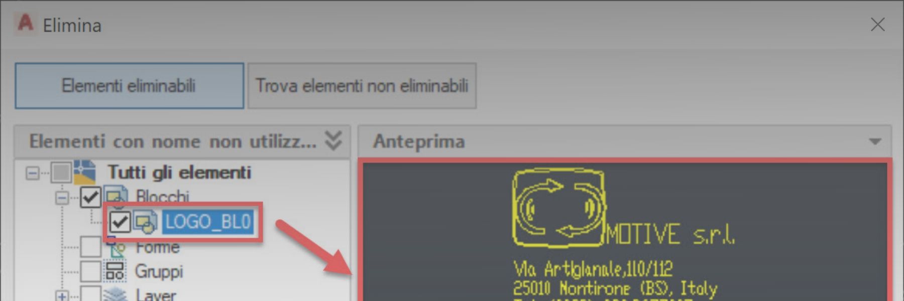 La Finestra Elimina di AutoCAD