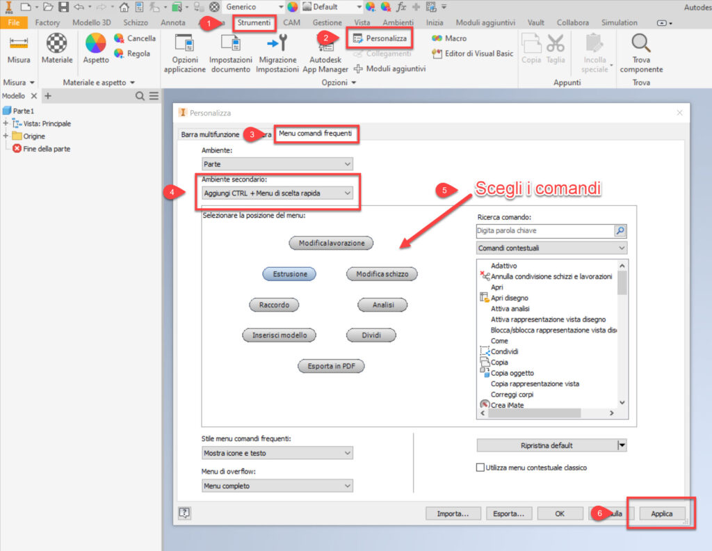 Tips and Tricks di Autodesk Inventor Personalizzazione del Menu Comandi Frequenti