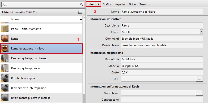Modificare le Proprietà dei Materiali Risorsa Materiale Identità