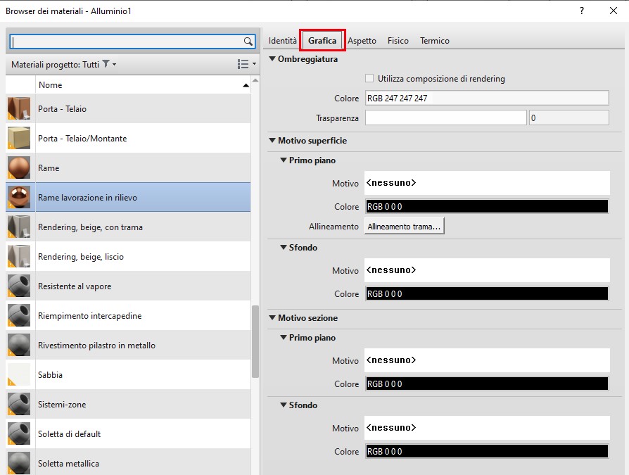 Modificare le Proprietà dei Materiali Risorsa Materiale Grafica