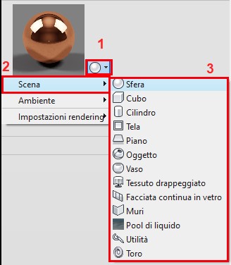Modificare le Proprietà dei Materiali Impostazioni Scena Modulo Anteprima