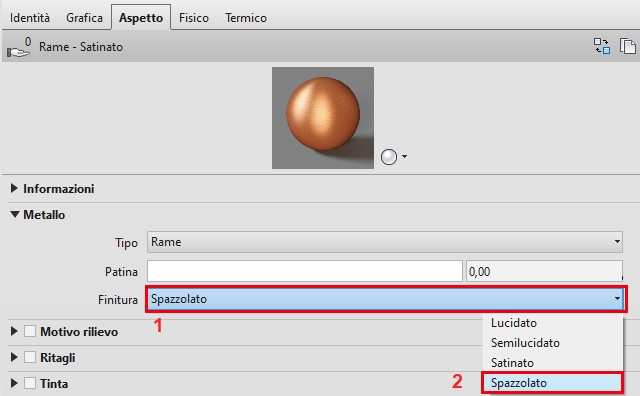 Scheda Aspetto Revit Impostazioni di Finitura del Materiale
