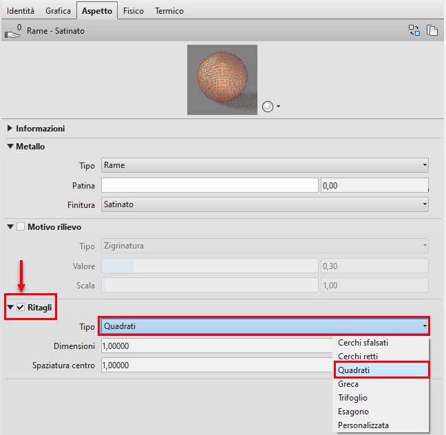 Scheda Aspetto Revit Proprietà Ritagli