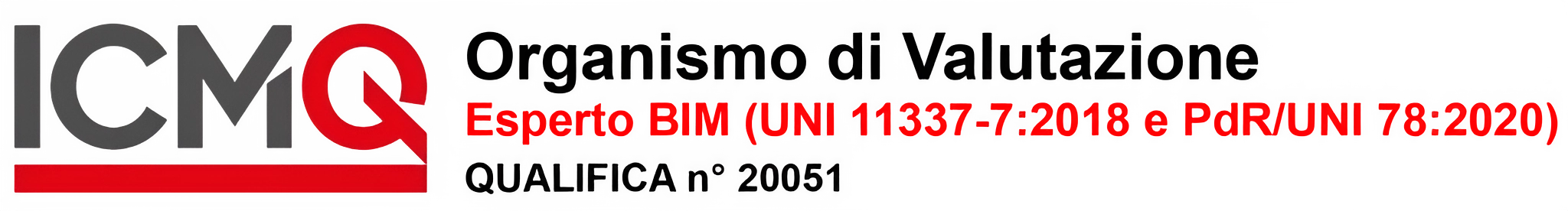 Badge che certifica la qualifica ICMQ n° 20051 di Man and Machine per le figure BIM Manager BIM Coordinator e BIM Specialist